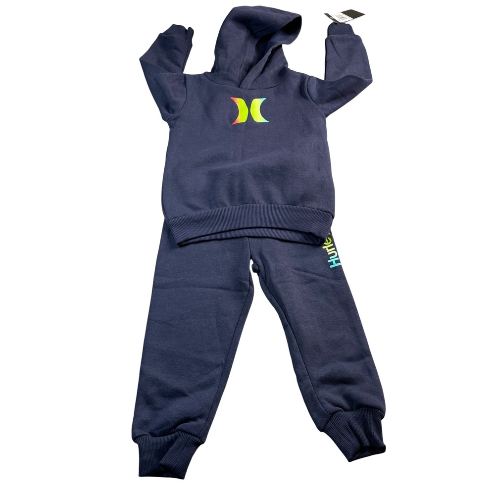 Hurley Kids Boys/Girls 3T Navy Blue  Hoodie Sweatpants‎ Set Rainbow Logo